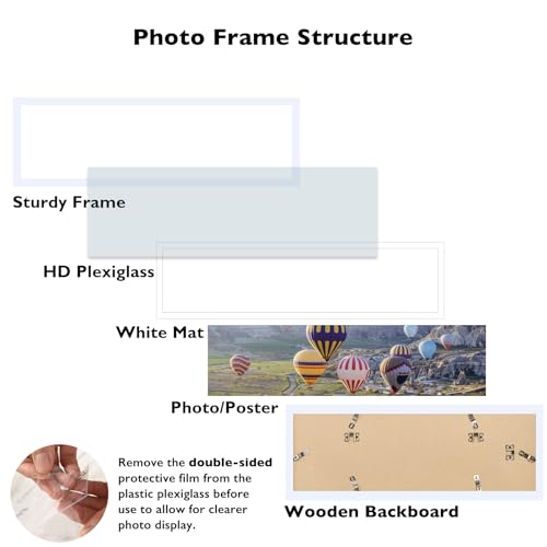 Image of JCJMY 8x24 Picture Frame with 6x22 Mat, Panoramic Picture Frame Display Photo 6x22 with Mat or 8 x 24 Without Mat, Wall Hanging Large 8 by 24 Poster Frame with Plexiglass, White