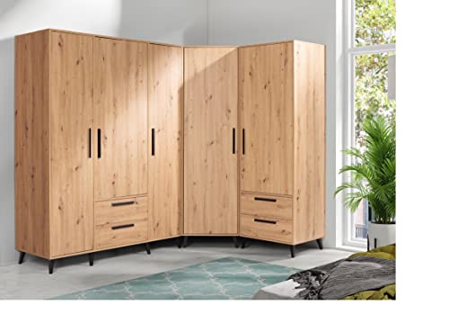 Marmex Garderobe Set Arti 3 Flurgarderoben Set Kleiderstange Schrank Kinderzimmer Schlafzimmerschrank Eckschrank Regalsystem Kleiderschrank Schubladen Kleiderschrank Holz auf Beinen 155x242 cm