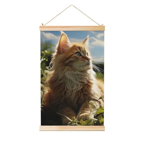 Poster mural bois chat vert décoration salon cosy et chambre vintage 50x76