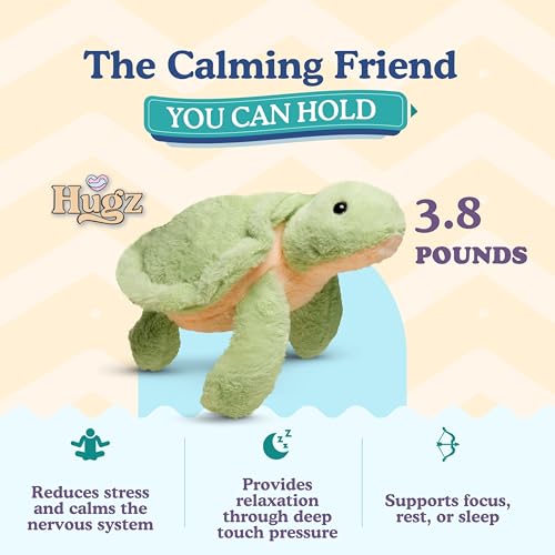 Image of Hugz Official Shelly The Turtle - Premium Weighted Stuffed Animal Plushie 3.8 lb for Adults & Kids - Microwavable - Heatable & Coolable - Super Soft Fur - Gift Ready Tube Packaging