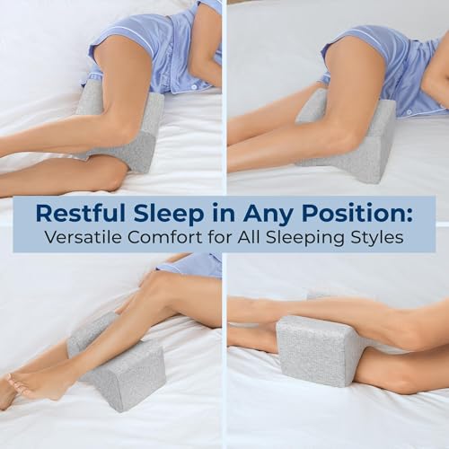 Image of 5 STARS UNITED Knee Pillow for Side Sleepers - Hip Pain Relief, Memory Foam Leg Cushion for Side Sleeping - Between Legs Pillow for Sciatica & Lower Back Pain, Gray Cotton Cover