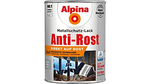 Alpina Metallschutzlack glänzend – Hellgrau – Anti-Rost-Lack für einen Langzeit-Korrosionsschutz – Witterungs- und UV-beständig – 2,5L