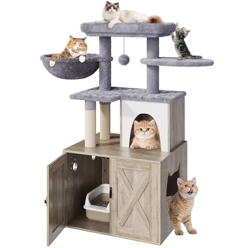 HavenlyYouth Litter Box Enclosure with Cat Tree,Cat Tree with Litter Box Enclosure,Hidden Pet...