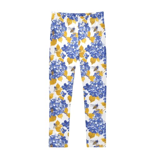 ALAZA Girls' Leggings Children's Yoga Pants Skinny Printed Dance Hydrangea Yellow Bee Comfortable 4T