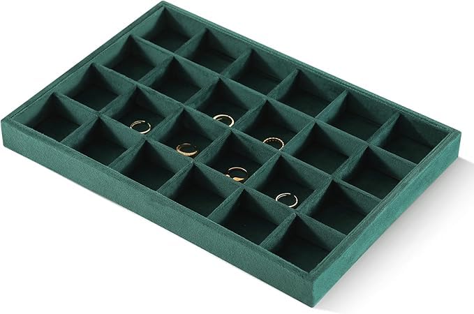 Image of Premium Green Velvet 24 Grid Jewelry Tray,Bracelet Watch Jewelry Display Tray,Showcase Jewelry Organizer