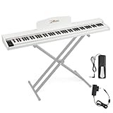 ZHRUNS Digital Piano 88 Key Weighted, Full Size Electric Keyboard Piano for Beginners, Portable Piano Keyboard with Sheet Music Stand, Sustain Pedal, Power Adapter, White (Keyboard Only)