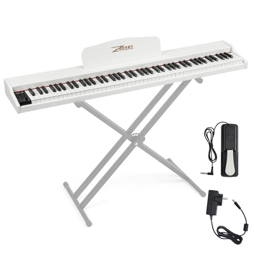 ZHRUNS Digital Piano 88 Key Weighted, Full Size Electric Keyboard Piano for Beginners, Portable Piano Keyboard with Sheet Music Stand, Sustain Pedal, Power Adapter, White (Keyboard Only)