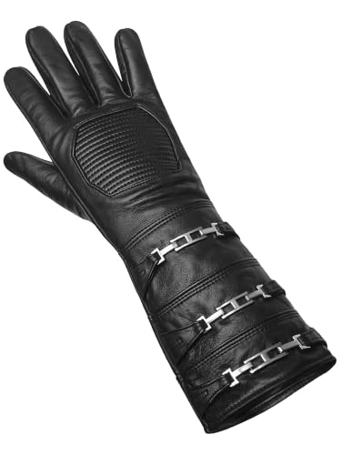 Image of URBAN BUCK Real Sheepskin Leather Sky Gauntlet Costume Glove - Regular Fit Long Arm Cuff Mens Unlined Cosplay Gloves