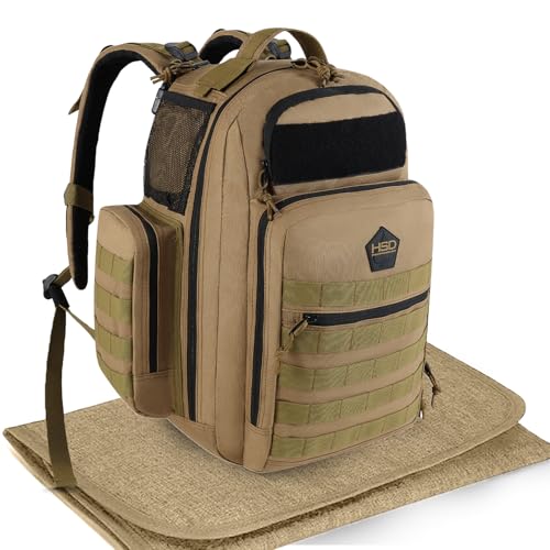 HighSpeedDaddy - Original Baby Diaper Backpack, Military-Grade, Waterproof Baby Travel Bag for Dads & Moms, Lay-Flat Design with Stroller Straps, Tablet Sleeve, & Rubber Feet - 32L capacity, Brown