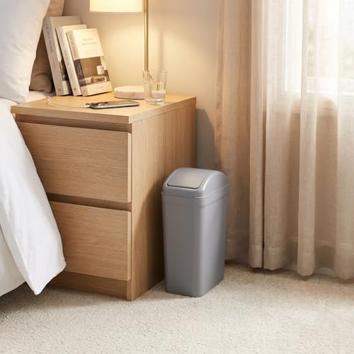 Caneca de basura plástica rectangular con tapa abatible, 12 L gris miniatura 5