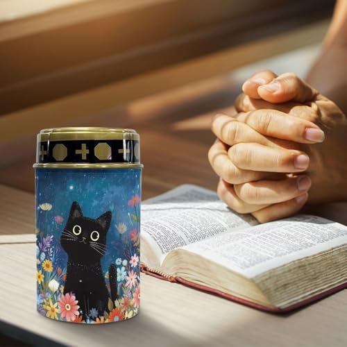 Image of Outdoor Solar Lights, Cat and Flowers Print Waterproof Garden Lamp Flameless Candle Automatically Solar Path Light for Yard Cemetery Grave Walkway