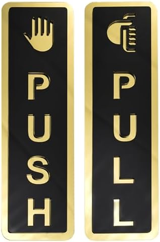 Buzz Cool Acrylic Gold Push Pull Stickers For Glass Door, Wooden Door | Self Adhesive Sticker | Push and Pull Signage Stickers for Hospital Malls Office Businesses