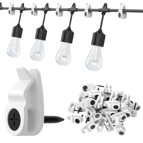 Zueyen Lot De 50 Crochets Pour Guirlande Lumineuse, Crochets Pour LumièRes De NoëL à Visser Pour La Gestion Des CâBles, Serre-CâBles Pour Bureau Ou Organiseur De CâBles.(Blanc))