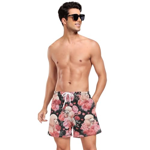 Poodle Rose Flowers Men's Swim Trunks with Liner Quick Dry Beach Shorts Swimwear Bathing Suit S-XXL3