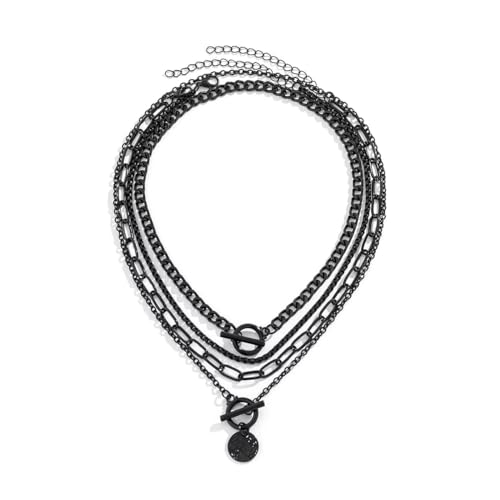 Collier gothique noir ajustable avec 4 chaînes superposées au cœur rétro