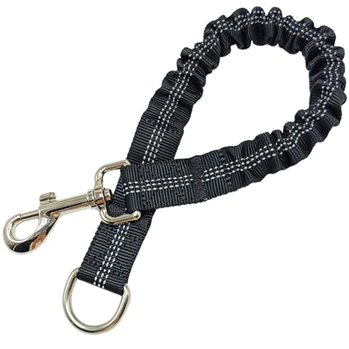 SEPXUFORE Short Dog Leash Extender, 18 in Bungee Shock Absorbing, Nylon Extension Multifunctional Dog Leash for Medium Large Dogs Walking Training Running (Black)