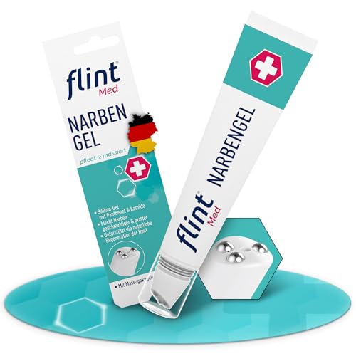 flint Med Narbengel – Narbensalbe mit integriertem Narbenroller, macht Narben geschmeidiger und glatter, für frische und alte Narben, vegan, transparent und hautpflegend, 17 ml