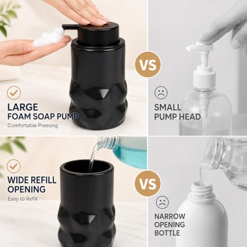 Image of BosilunLife Modern Ceramic Bathroom Accessories Set, Bathroom Counter Set Matte Black Bathroom Decor Sets Accessories Bathroom Foam Soap Dispenser, Toothbrush Holder Set, Soap Dish, Apothecary Jars
