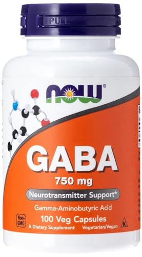 NOW Foods GABA 750 mg Veg Capsules | Neurotransmitter Support for Relaxation & Nervous System Health & Stress Relief & Calm Mood Balance | 100 Veg Capsules