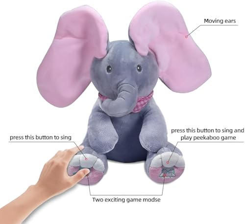 Image of Peek-a-Boo Elephant Stuff Toy for Baby, Toddlers and Kids | Musical Soft Plush Elephant Toy with Flappy Ears & Singing Feature | Interactive Cuddly Teddy for Boys & Girls