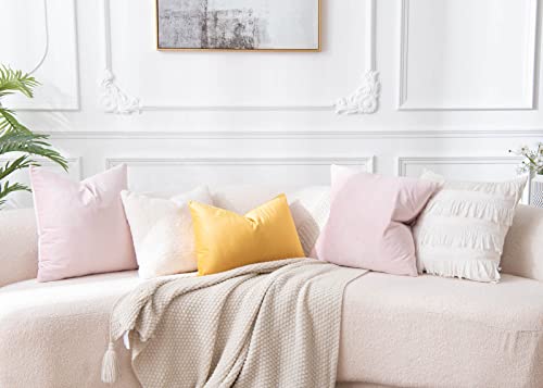Image of JUSPURBET 16x16 Decorative Velvet Throw Pillow Covers Cases Set of 2,Pink | Modern Soft Cushion Covers with Hidden Zipper for Couch Sofa Bed Living Room Bedroom Home Decor