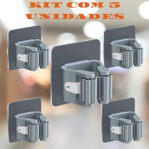 Kit 5 Suportes Organizador Adesivo Vassoura Rodos Parede