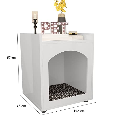 Mesa de Cabeceira Modelo Casinha Pet Gato/Cachorro Branco