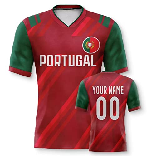 Portugal Personalisiertes Weltmeisterschaft Fussball Trikot mit Ihrem Namen und Nummer f&uuml;r Herren Damen Kinder Casual Sport Fan T-Shirt Trikot Geschenk Rot