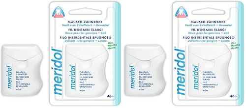 meridol Filo Interdentale Spugnoso Cerato 1 Pezzo, 40 Metri I Delicato Sulle Gengive I Gusto Menta Fresca I Pulizia Delicata I Aiuta a prevenire le carie e problemi gengivali (Confezione da 2)