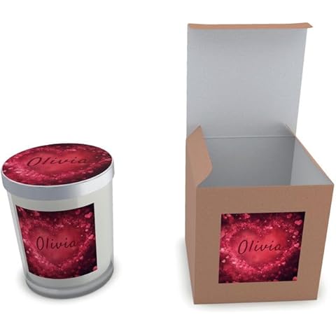 Personalized Valentine's Day Relax Scented Candle, Amber Glass Jar with Heart Design and Custom Name Label Cover