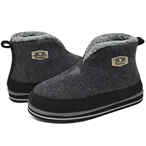Kuailu Slipper Boots For Men With Memory Foam,Orthopedic Supportive Mens Booties Slippers Closed Toe Warm House Shoes Winter Plush Fleece Lining Rubber Sole,Grey Size 9.5-10 thumb #6