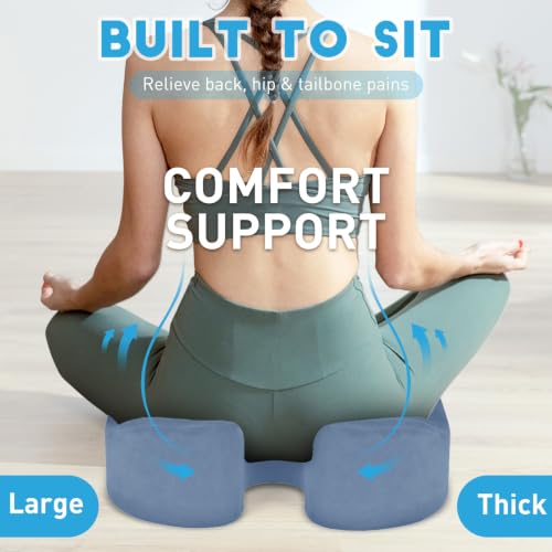 Image of BlissTrends Extra Thick Seat Cushion for Office Chair & Car Seat,LightBlue | Tailbone & Sciatica Relief, Ergonomic Support, High-Density Memory Foam, Comfort for Extended Sitting