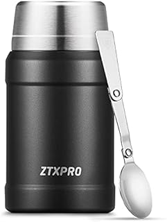 ZTXPRO Food Flasks for Hot Food 800ml, Stainless Steel Thermal Soup Container with Folding Spoon for Adult - Carbon Black