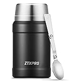 ZTXPRO Thermobehälter für Essen 800ml Thermo Lunchbox Edelstahl Isolierbehälter mit Löffel Thermo Speisgefäß Thermosspeisebehälter für Eis,Obst, Joghurt (Kohlenschwarz)