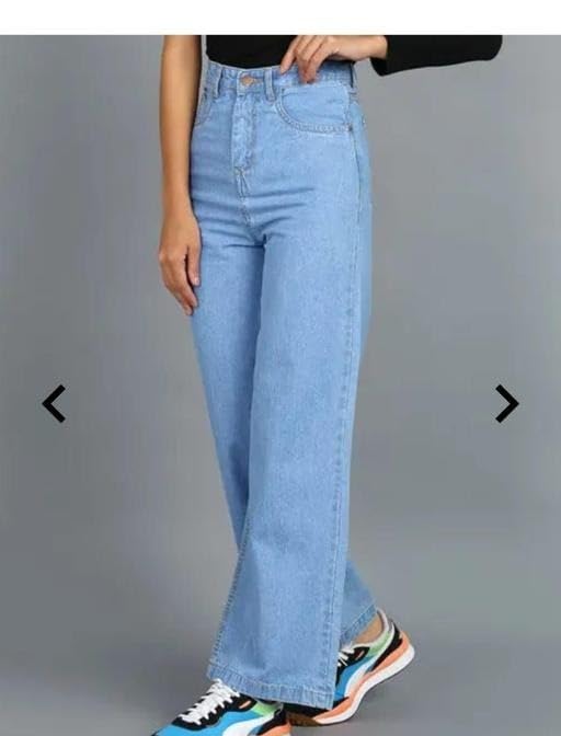 Image of Stylish High Rise Straight Fit Jeans Women Girls Cotton Blend Single Button Daily Look