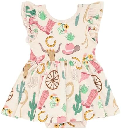 Little Sleepies Short Sleeve Baby Twirl Dress with Bodysuit - Cozy, Stretchy Viscose from Bamboo Bodysuit Dress Baby Girl - Ready to Rodeo - 12-18 Months