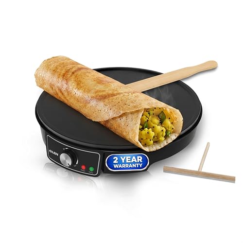 Image of Glen Electric Tawa 1000W | 30cm Non-Stick Griddle | Adjustable Temperature Control | Ideal for Roti, Dosa, Pancake, Chilla, Uttapam, Omelette & more | Power Indicator | Black | 2 Year Warranty