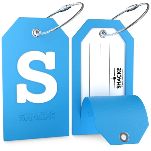 Shacke Initial Luggage Tag with Full Privacy Cover and Stainless Steel Loop - Aqua Teal (Letter S) - Image 3