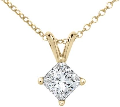 Princess Cut Diamond Solitaire Pendant Necklace 1/20 Carat (ctw) in 10K Yellow Gold with Chain