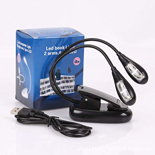 Lâmpada de leitura com clipe USB com 4 LEDs, luminária de leitura portátil e flexível, com clipe de