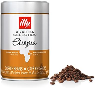 illy Arabica Selections Ethiopia Whole Bean Coffee, 100% Arabica Bean Single Origin Coffee, Light Roast with Notes of Jasmine, All-Natural, No Preservatives, 8.8 Ounce Can (Pack of 1)
