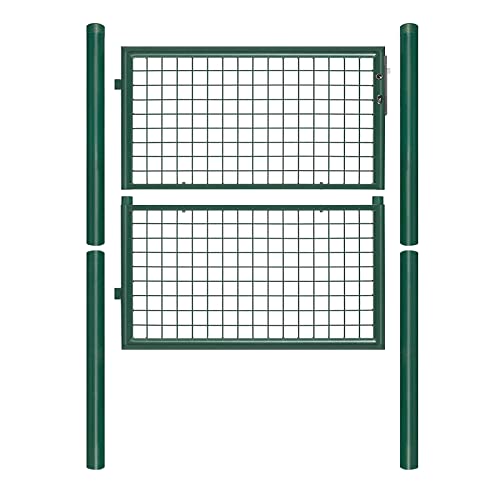 Randaco Portillon en acier galvanisé, 100x100cm Vert Portillon de Jardin Porte de clôture, avec serrure, poignée et clé, Exterieur Clôture Cour,Facile à Installer