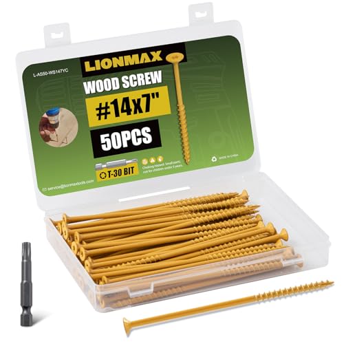 Image of LIONMAX Deck Screws #14 x 7 Inch, 50 PCS, Long Wood Screw, Rust Resistant, Exterior Epoxy Coated for Outdoor Decking, Torx /Star Drive Head, T30 Star Bit Included