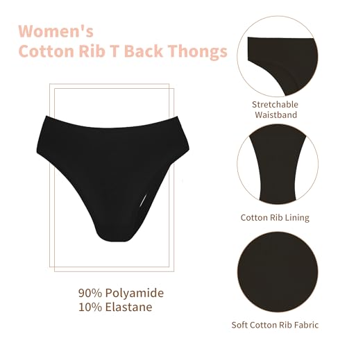 Image of High Waist Thong Women Ribbed Cotton Panties S-4XL Pack 6 | Auithery High Waist Thong Underwear Women Ribbed Cotton Tummy Control Thongs Panties Size S-4XL Pack 6