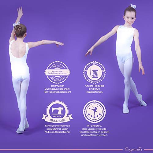 Foto von tanzmuster ® Ballettstrumpfhose Mädchen - Lena - kein Kratzen und Rutschen, äußerst strapazierfähig (Keine Laufmaschen), Strumpfhose fürs Kinder Ballett in weiß, Größe 92-110