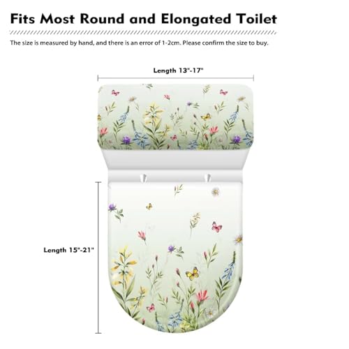 NETILGEN Toilet Seat Lid Cover Pack of 2, for Bathroom Home Indoor Decor, Toilet Tank Lid Cover Replacement with Stretch Edges Fits for Most Toilet Tanks & Lids, Floral Green