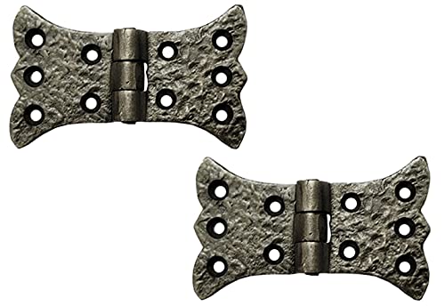 Adonai Hardware Aeneus Heavy Duty Antique Cast Iron Vintage Cabinet Butterfly Hinges (2 Pack, Antique Nickel) for Barn Doors, Cupboards, Wooden Jewelry Box, Furniture, Treasure Chest and Trunks