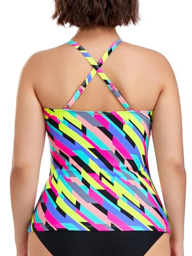 Image of RELELCIGA Women's Tankini Top V Neck Ruched Tummy Control Bathing Suit Top