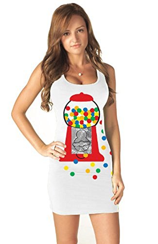 TV Store Gumball Popstar Costume Tank Dress (Juniors Small) White