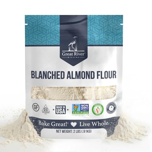 Great River Milling Blanched Almond Flour | Finely Ground Gluten Free Baking Alternative | Made from Whole Blanched Almonds | Non-GMO, Glyphosate Free, Kosher, Vegan Certified | 2 Lb
